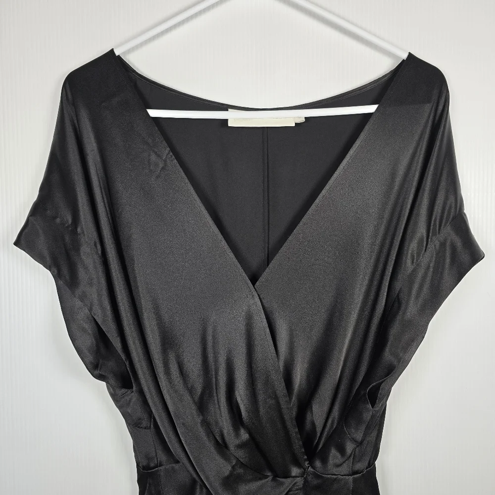 Michelle Mason Wide-Neck Faux Wrap Mini Dress In Black 100% Silk Deep V Neck 6